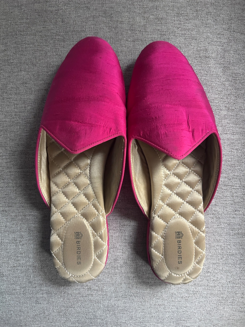 Birdies “The Raven” Hot Pink Satin Slip-On Mules